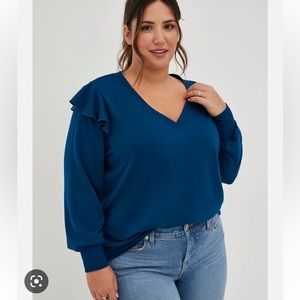 Torrid Light weight French Terry V neck Ruffle Shoulder Sweatshirt Item#32